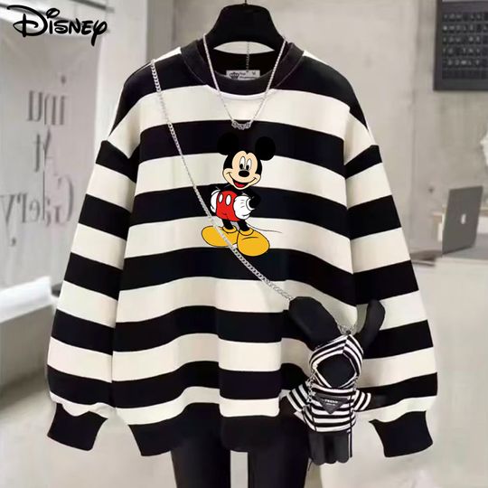 Discover Disney New Arrival Fashion Autumn Cotton Loose O-neck Ins Couple Casual Cartoon Mickey Mouse Print Long Sleeve Sweatshirt