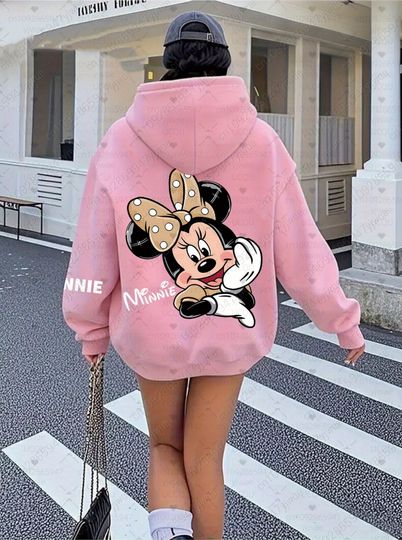 Discover 2025 Autumn Minnie Mouse print Hooded Hoodie  Winter Women Hooded Outdoors All-Match Hoodie Females Girl Tops Women Clothing