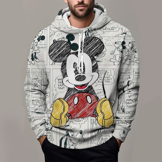 Discover Male Sweatshirts Pocket Mickey Mouse Line Pop Cartoon Print Long Sleeve Clothing Popular Streetwear Men Hoodies Autumn Winter