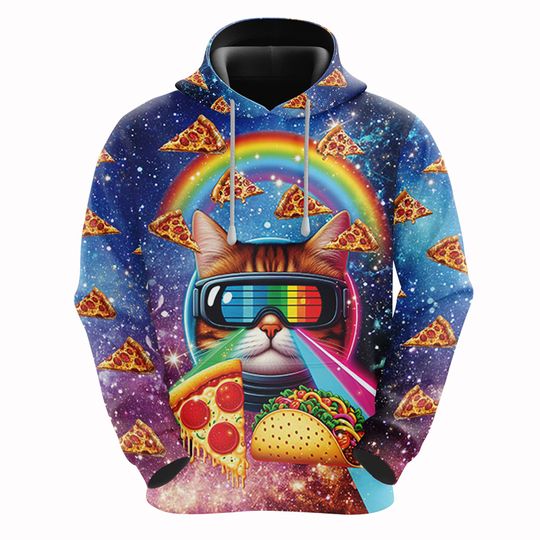 Funny Cat Graphic Hoodie For Men Cartoon 3D Printed Animal Cats Pullover Sweatshirt Plus Size Fashion Street Long Sleeve Hoodies