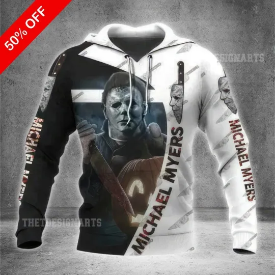Michael Myers 3D Hoodie Pumpkin Face Knife Design, Halloween