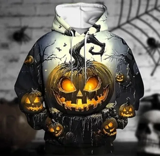 Discover Halloween Hoodie - 3D Evil Pumpkin Glow Pullover Gothic Horror Spooky Streetwear
