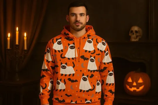 Discover Halloween All Over Print Hoodie, Ghost Pumpkin Hoodie, Spooky Halloween Outfit