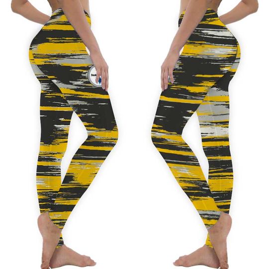 Football Pittsburgh Steeler Brushed Paint Team Color Leggings