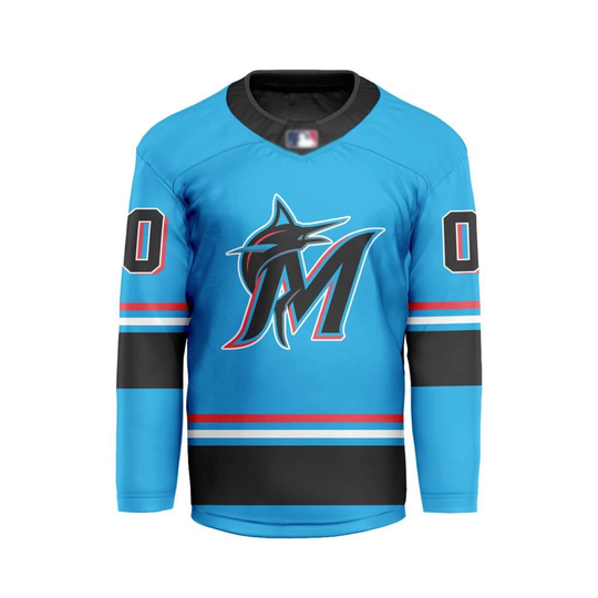 Discover Personalized Miami Marlins Alternate Hockey Shirt Men's Fan Gear Christmas Gift