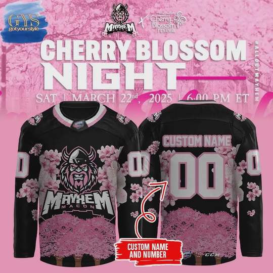 Personalize Macon Mayhem 2024-25 Cherry Blossom Hockey Shirt Men's Fan Gear Gift