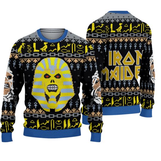 Iron Maiden Mummy Eddie And Pharaoh Powerslave Knitted Ugly Christmas Sweater