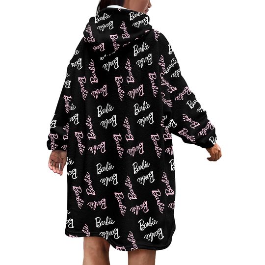 Barbie Girls Oversized Blanket Hoodie, Black Sherpa Fleece Hooded Snuggle Poncho