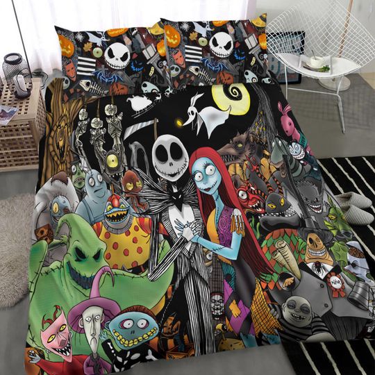 Nightmare Before Christmas Bedding Set, Jack and Sally Bedding, Jack And Sally Gift, Jack Skellington Bedding, Disneyland Halloween