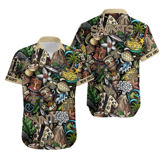 New Orleans Saints Island Tiki Hawaiian Shirt aloha baseball fan shirt