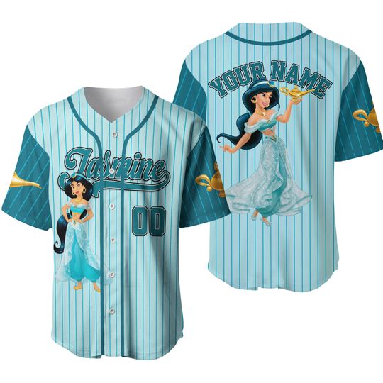 Personalized Princess Jasmine Baseball Jersey, Custom Aladdin Jasmine Jersey Shirt, Disney Birthday Gift, Gift For Baseball Fans