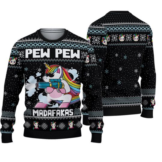 Unicorn pew pew madafakas Ugly Christmas Sweater, Funny Unicorn Sweater for Kid, Adult, Farmer Xmas Party Sweatshirt, Unicorn Lover gift