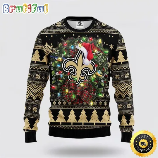 New Orleans Saints Ugly Christmas Wreath Sweatshirt Football Fans