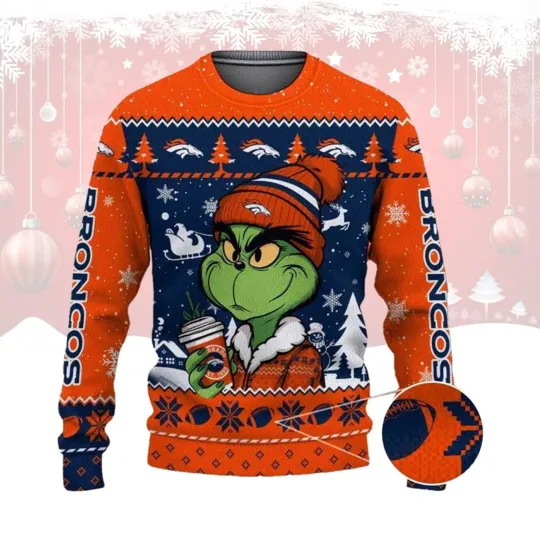 Denver The funny character Drink Coffee Broncos Christmas Ugly Sweater
