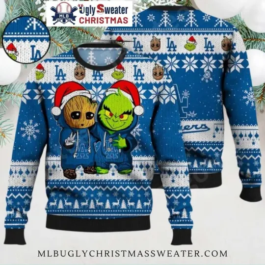 Discover LA Dodgers Baby Groot And funny character Ugly Christmas Sweater