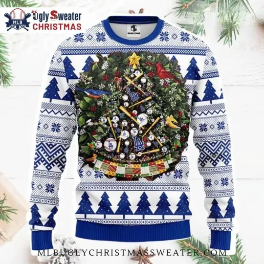 Discover LA D*odgers Baseball Wreath Ugly Christmas Sweater