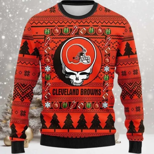 Discover Cleveland Grateful Browns Dead Christmas Ugly Sweater