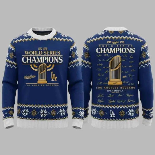 Dodgers Back 2 Back World Series Ugly Christmas Sweater