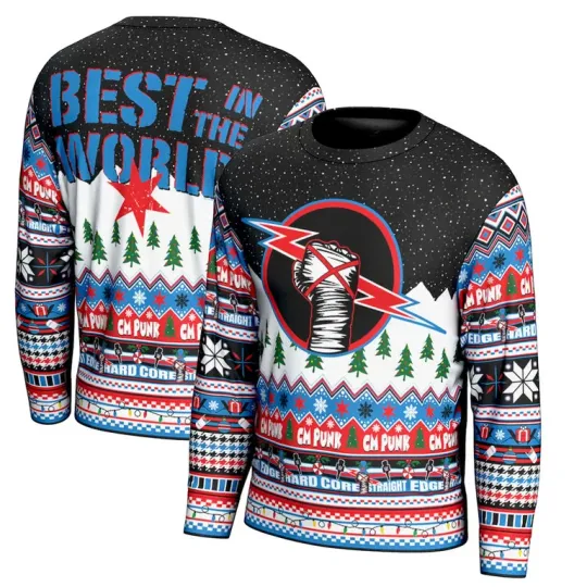 CM Punk Best In The World Wrestling Entertainment Ugly Christmas Sweater Men’s Holiday Pullover