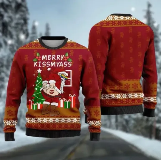 Discover Merry Kissmyass Ugly Christmas Sweater Santa Claus Holiday Pullover