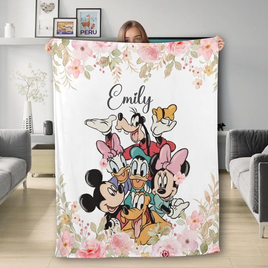 Discover Personalized Disney Mickey And Friends Blanket, Custum Name Mickey Mouse Blanket, Fleece Blanket, Mickey Quilt Christmas Home Blanket Decor