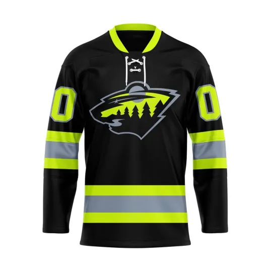 Personalized Minnesota Wild Special Honoring Firefighters Lace Hockey Shirt