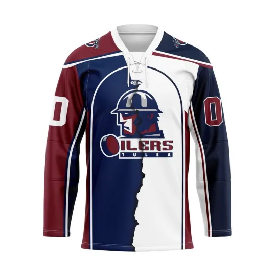 Personalized Tulsa Oilers Personalized Mix Design Lace Hockey Shirt