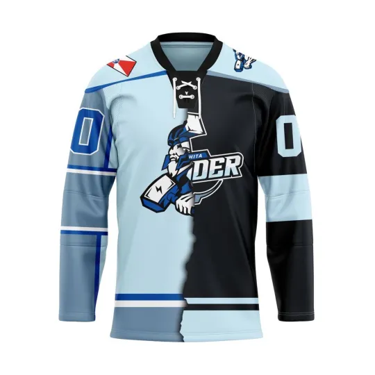 Discover Personalized Wichita Thunder Personalized Mix Design Lace Hockey Shirt FullSize