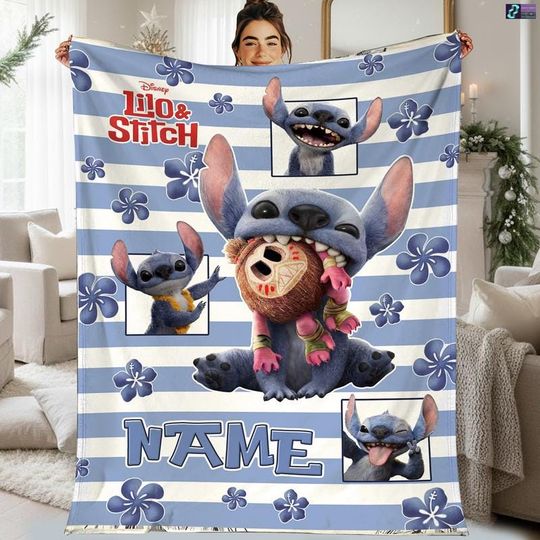 Discover Custom Disneyland Lilo And Stitch Blanket, Personalized Stitch Fleece Blanket, Magic Kingdom Blanket, Disneyworld Blanket, Christmas Blanket