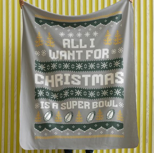 Velveteen Plush Blanket - Green Bay Football Ugly Sweater Christmas Blanket, Packer Super Bowl Gift, Winter Home Decor, Cozy Sofa Throw