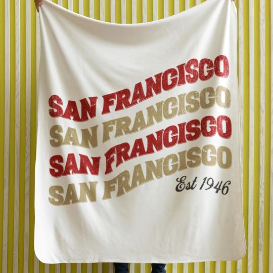 San Francisco Football Velveteen Plush Blanket, Forty Niner Retro Distressed Graphic Print, Fleece Throw, Home Decor, 49er Football Fan Gift