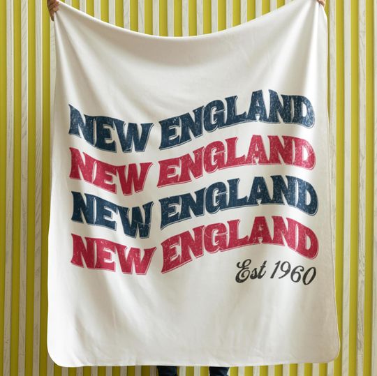 Discover New England Football Velveteen Plush Blanket, Patriot Retro Distressed Graphic Print, Fleece Throw, Home Decor, Patriot Football Fan Gift