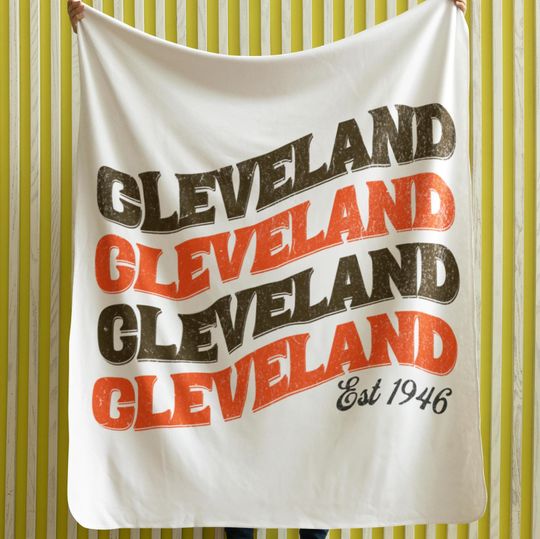 Discover Cleveland Football Velveteen Plush Blanket, Brown Retro Distressed Graphic Print, Fleece Throw, Home Decor, Brown Football Fan Gift