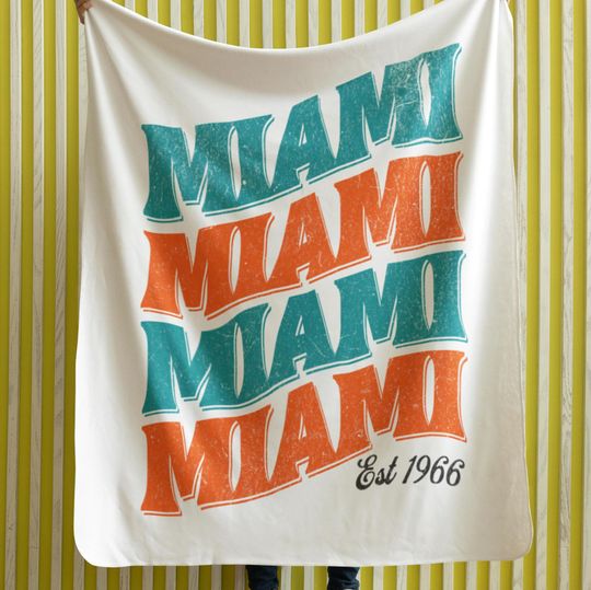 Discover Miami Football Velveteen Plush Blanket, Dolphin Retro Distressed Graphic Print, Cozy Fleece Throw, Home Decor, Dolphin Football Fan Gift