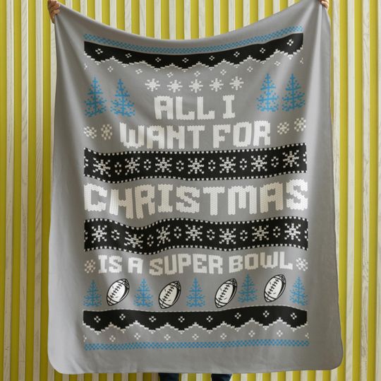 Velveteen Plush Blanket - Carolina Football Ugly Sweater Christmas Blanket, Panther Super Bowl Gift, Winter Home Decor, Cozy Sofa Throw