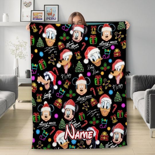 Discover Disney Neon Light Mickey And Friends Signatures Blanket, Mickey Donald Goofy Fleece Blanket, Mickey Christmas Blanket, Kid Birthday