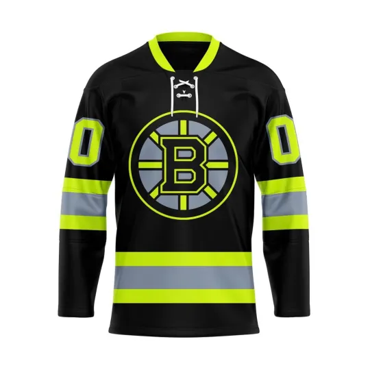 Personalize Boston Bruins Special Design Honoring Firefighters Lace Hockey Shirt