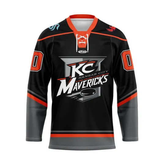 Discover Kansas City Mavericks 2025/26 Black Alternate Lace Hockey Shirt Fullsize