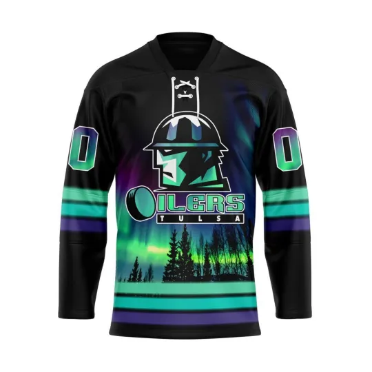 Tulsa Oilers Special Design With Northern Lights Lace Hockey Shirt