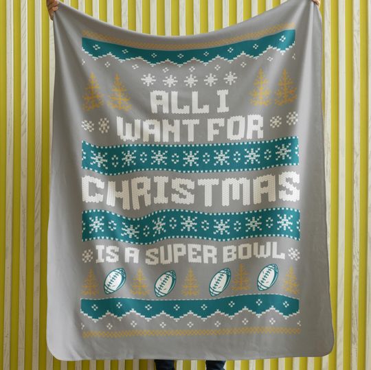 Velveteen Plush Blanket - Jacksonville Football Ugly Sweater Christmas Blanket, Jaguar Super Bowl Gift, Winter Home Decor, Cozy Sofa Throw