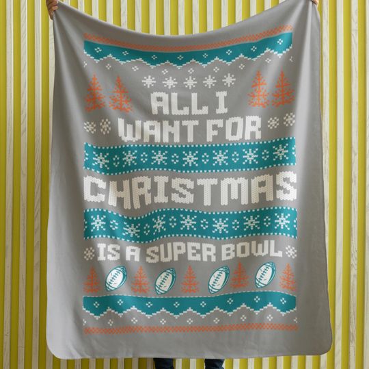 Velveteen Plush Blanket - Miami Football Ugly Sweater Christmas Blanket, Dolphin Super Bowl Gift, Winter Home Decor, Cozy Sofa Throw