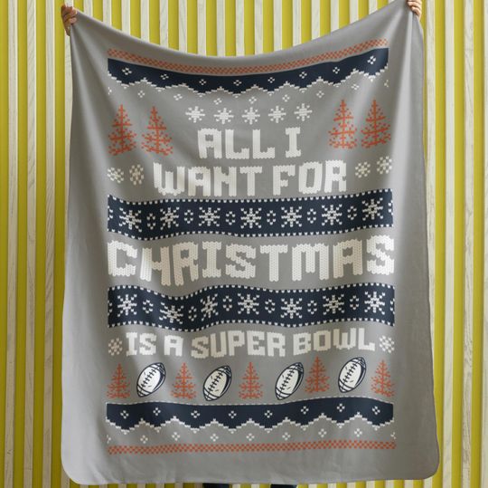 Velveteen Plush Blanket - Chicago Football Ugly Sweater Christmas Blanket, Bear Super Bowl Gift, Winter Home Decor, Cozy Sofa Throw