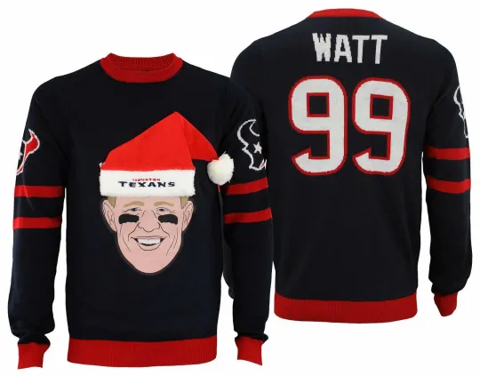 Men's Houston Texans J.J Watt #99 Ugly Face Sweater, Gift For Fan, Christmas Gift