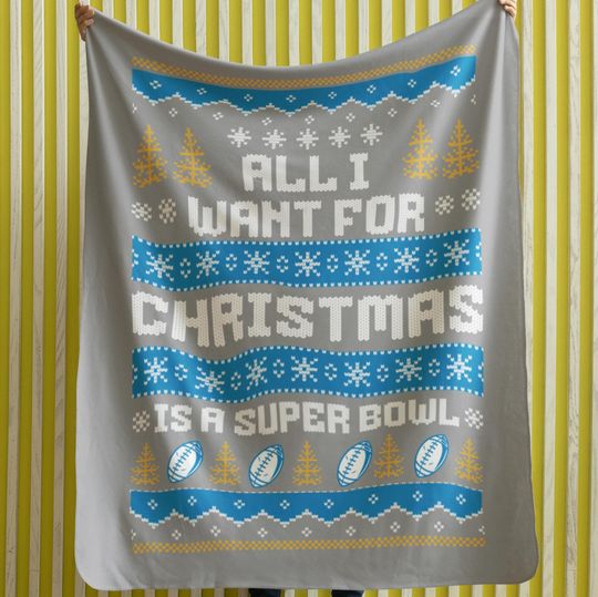 Velveteen Plush Blanket - Los Angeles Football Ugly Sweater Christmas Blanket, Charger Super Bowl Gift, Winter Home Decor, Cozy Sofa Throw