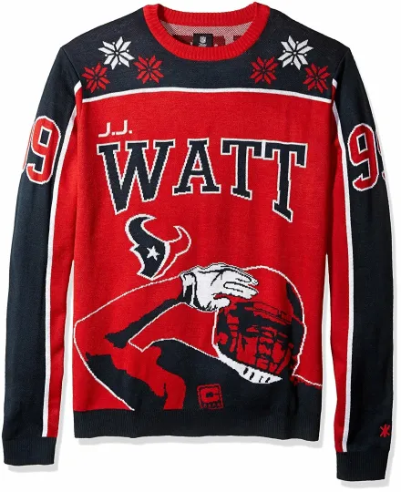 football Men's Houston J.J. Watt #99 Ugly Sweater, Gift For Fan, Christmas Gift
