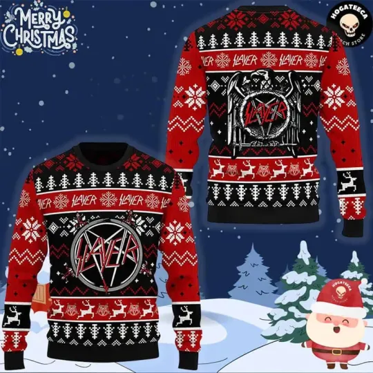 Discover Slayer American Thrash Metal Ugly Christmas Sweater, Band Gift for Family and Friends
