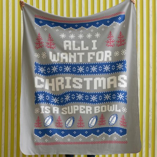 Velveteen Plush Blanket - Buffalo Football Ugly Sweater Christmas Blanket, Bill Super Bowl Gift, Winter Home Decor, Cozy Sofa Throw