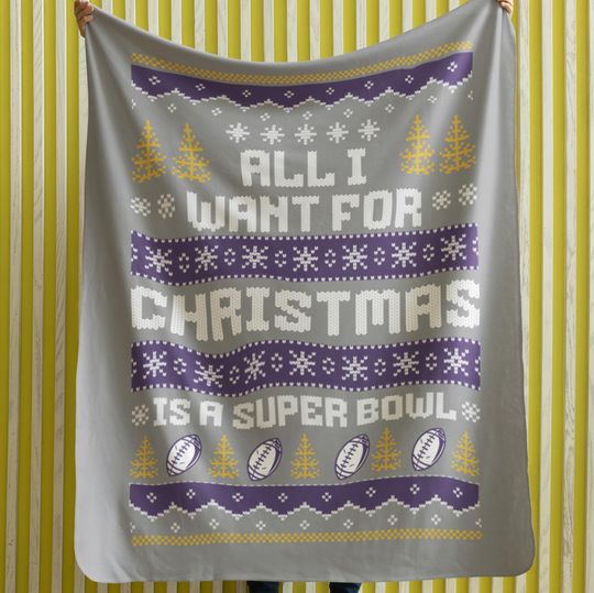 Velveteen Plush Blanket - Minnesota Football Ugly Sweater Christmas Blanket, Viking Super Bowl Gift, Winter Home Decor, Cozy Sofa Throw