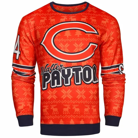 Discover Men's Chicago Football Walter Payton #34 Retired Player Ugly Sweater
