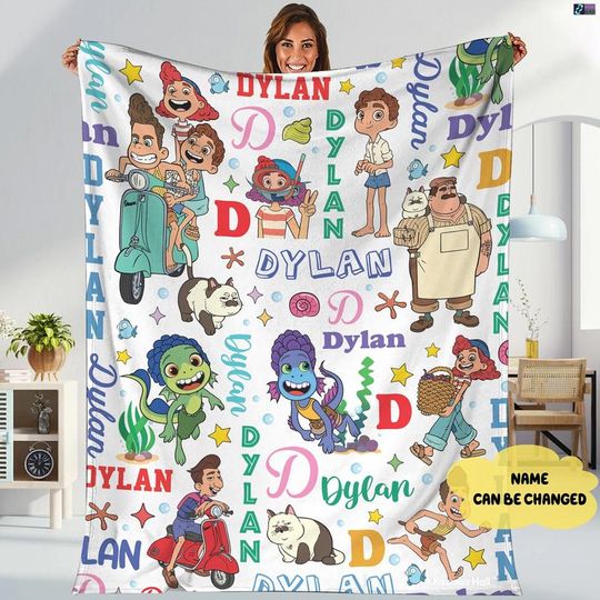 Discover Personalized Watercolor Disneyland Pixar Luca Blanket, Custom Name Alberto Scorfano Luca Paguro Birthday Blanket, Disneyworld Family Blanket